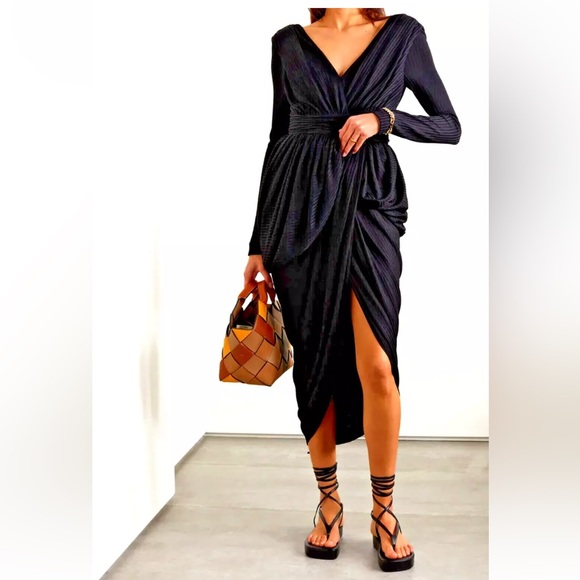 $1895 Altuzarra Canna Plunge Neck Long Sleeve Midi Made in